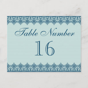 Cartes de numéros de table en dentelle bleue vinta