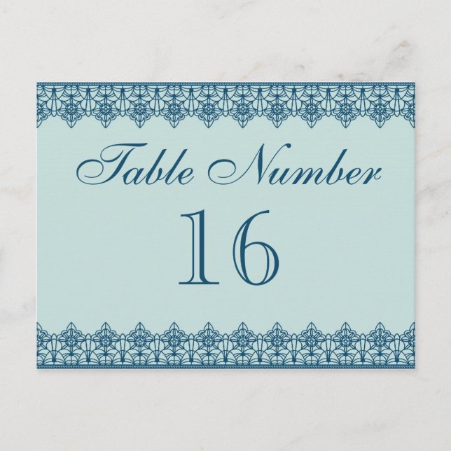 Cartes de numéros de table en dentelle bleue vinta (Devant)
