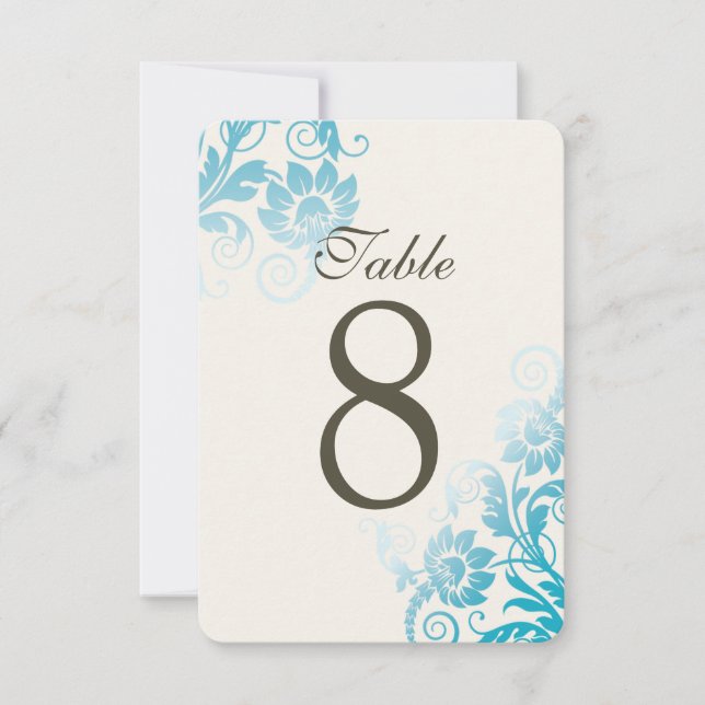 Cartes de numéros de table Turquoise Ombre personn (Devant)