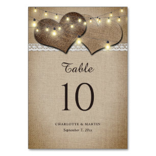 Cartes de numéros de table vintage Rustique Burlap