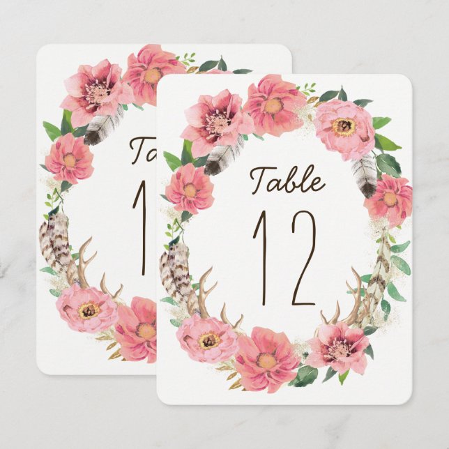 Cartes de numéros de tableau des plumes de saumon  (Devant / Derrière)