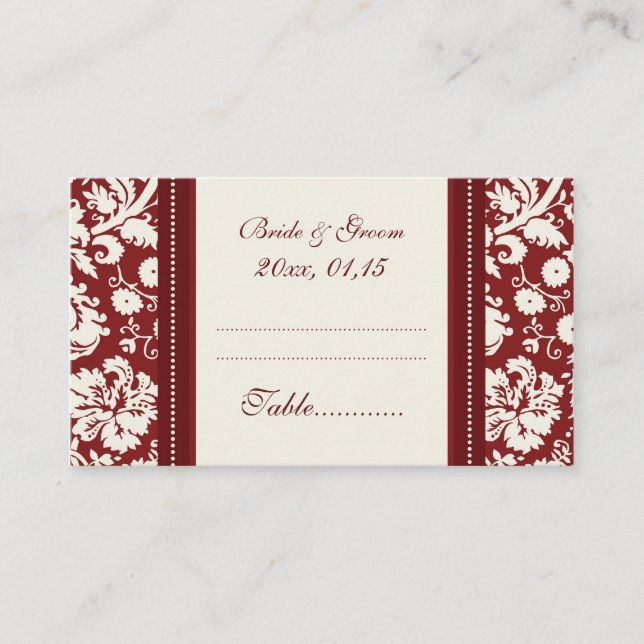 Cartes de paramètres de table Red Mariage damassé (Devant)