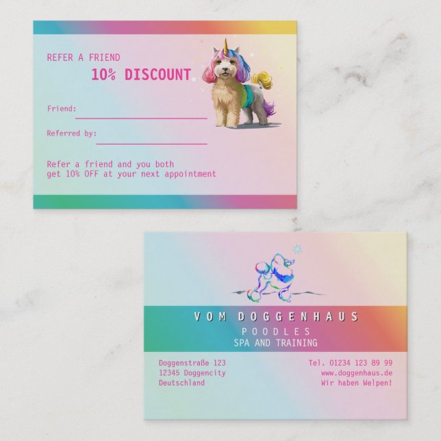 Cartes de parrainage Rose pour Poodle (Devant / Derrière)
