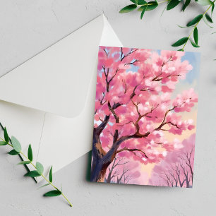 Cartes de peinture florale rose Cerisier en fleurs