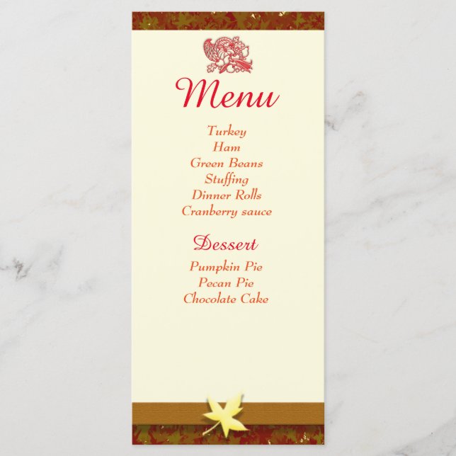 Cartes de personne de menu de thanksgiving (Devant)
