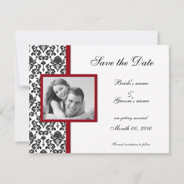 Cartes de photo 'Save the Date' en damas rouge et  (Devant)