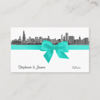 Cartes de place Aqua BW Etched de Chicago Skyline