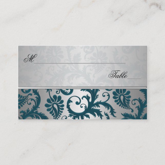 Cartes de place Argent et Turquoise Damask II (Devant)