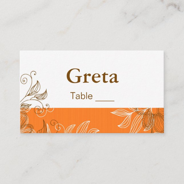 Cartes de Place de la Table Florale Orange et Brow (Devant)