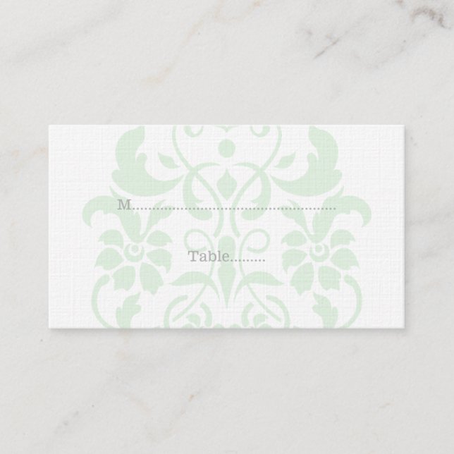 Cartes de Place de Mariage damassé Subtil Mint Gre (Devant)