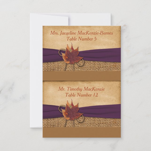 Cartes de Place DÉCHIRÉES FAUX Burlap, Feuilles -  (Devant)