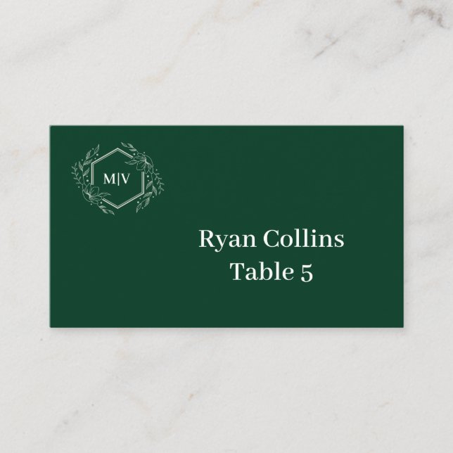 Cartes de place Emeral Green Monogram Crest (Devant)