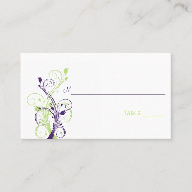 Cartes de Place Florale Blanche Violet (Devant)