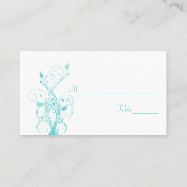 Cartes de Place Florale Bleu et Blanc Aqua (Devant)