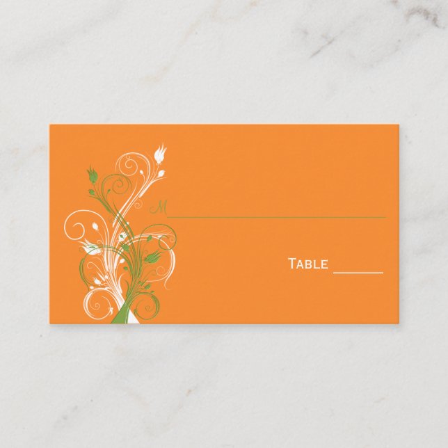 Cartes de place florales orange, verte et blanche (Devant)