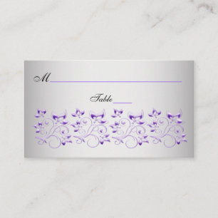 Cartes de place florales pourpres, noires et argen