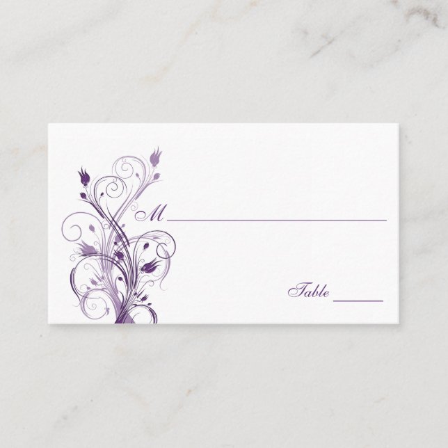 Cartes de place florales violettes et blanches (Devant)