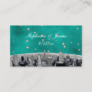 Cartes de Place Gold Star Turquoises NYC Skyline 2