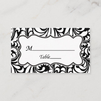 Cartes de Place Mariage damassé Blanc Noir Élégant