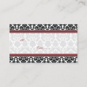 Cartes de Place Mariage damassé Rouge, Noir, Blanc