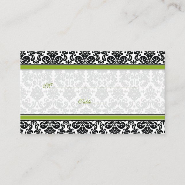 Cartes de Place Mariage damassé Vertes, Noires, Bl (Devant)
