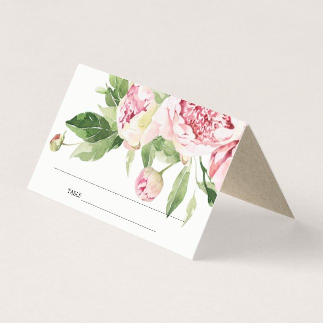 CARTES DE PLACE MARIAGE FLORALE EN PEONY VERT BLAN (Front)