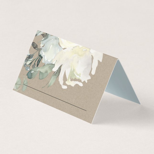 CARTES DE PLACE MARIAGE KRAFT IVORY WHITE FLORAL B (Front)