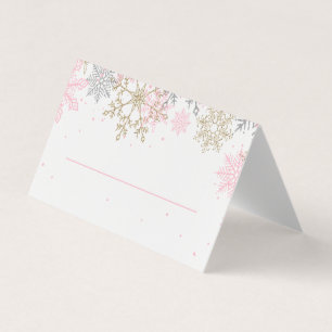 Cartes de place pour flocon de neige rose et or Pa