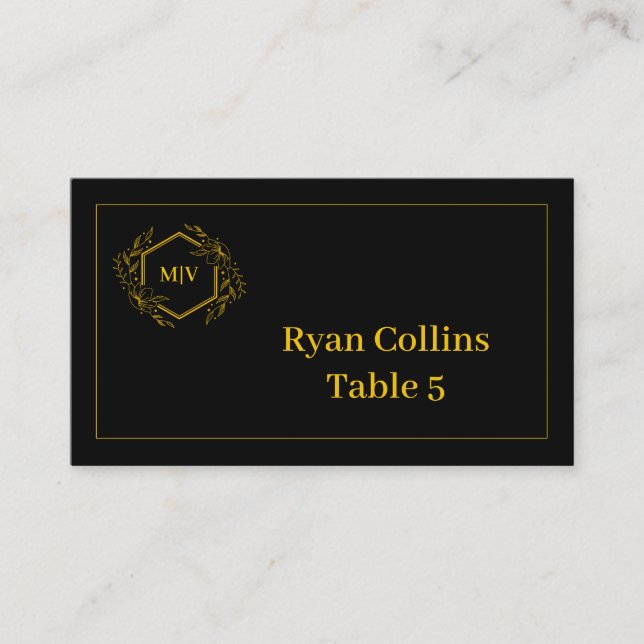 Cartes de place pour monogramme noir et or (Devant)