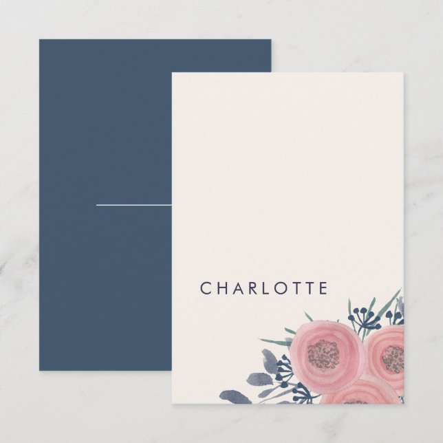 Cartes de Place Pré-Imprimées Blush Poppies (Devant / Derrière)