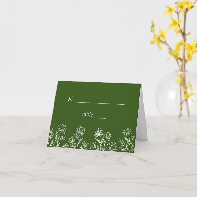 Cartes de place réservées au mariage à fleurs vert (Fleur jaune)