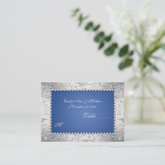 Cartes de place Royal Blue et Silver Swirl (Debout devant)