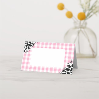 Cartes de placement à motif vache en gingham rose