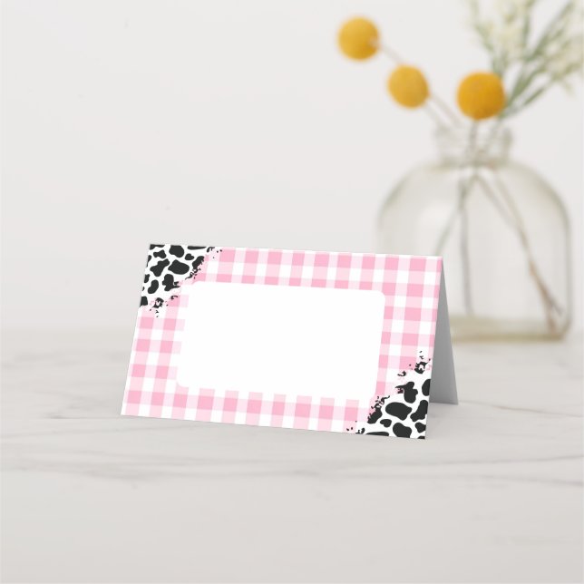 Cartes de placement à motif vache en gingham rose (Devant)