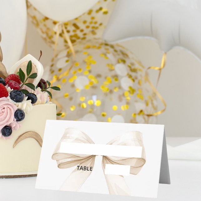 Cartes de placement à ruban beige crème | Élégant  (Créateur téléchargé)