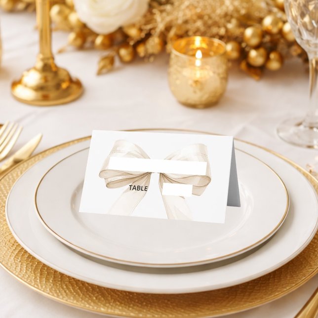 Cartes de placement à ruban beige crème Élégantes  (Créateur téléchargé)