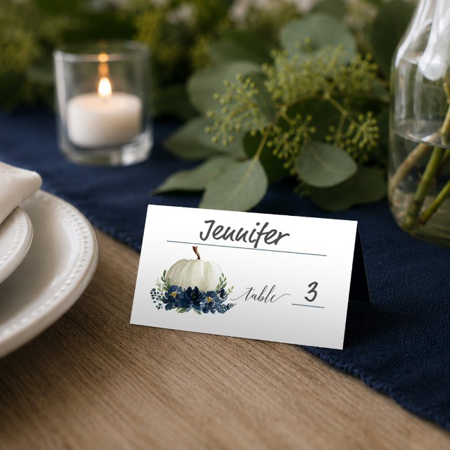 Cartes de placement de citrouille florale bleu mar (Créateur téléchargé)
