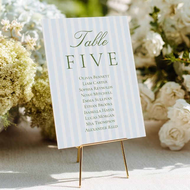 Cartes de placement de mariage à rayures bleues (Créateur téléchargé)