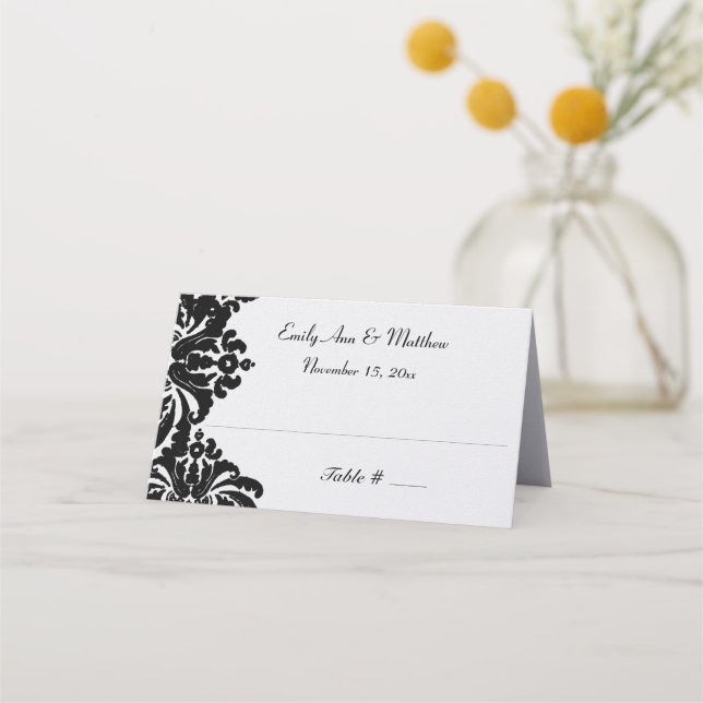 Cartes de placement de mariage élégantes en damas  (Devant)