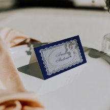 Cartes de placement de mariage en dentelle bleu ma