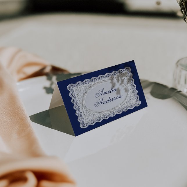 Cartes de placement de mariage en dentelle bleu ma (Créateur téléchargé)