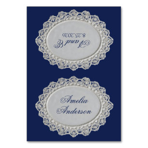 Cartes de placement de mariage en dentelle bleu ro