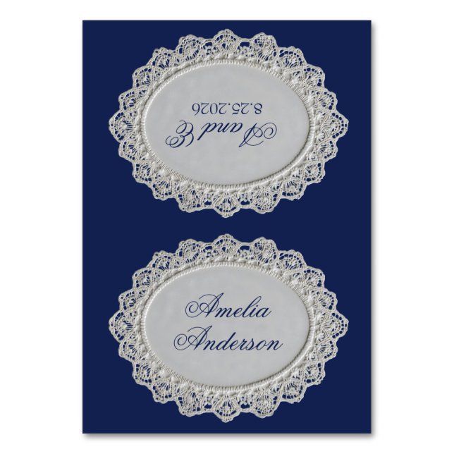 Cartes de placement de mariage en dentelle bleu ro (Par défaut)
