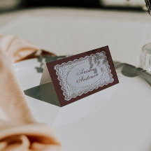 Cartes de placement de mariage en dentelle marron