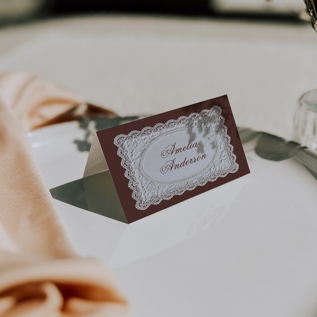 Cartes de placement de mariage en dentelle marron  (Créateur téléchargé)