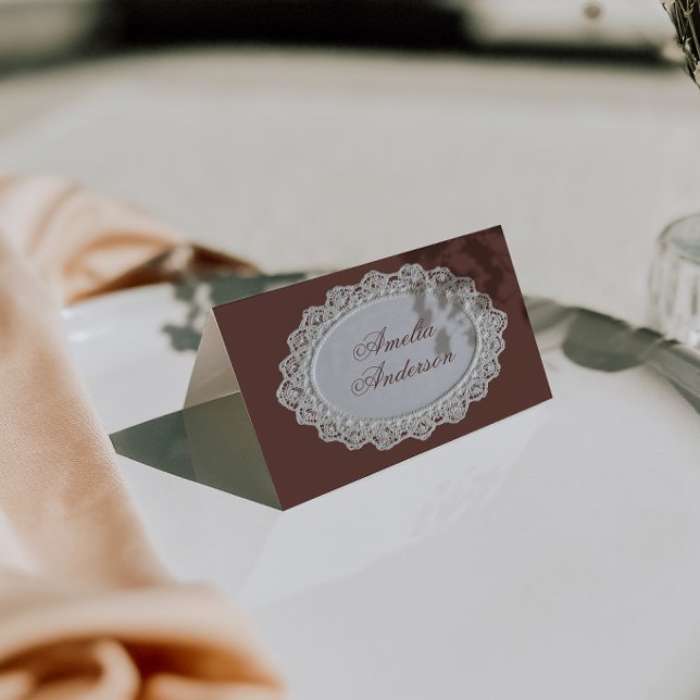 Cartes de placement de mariage en dentelle marron  (Créateur téléchargé)