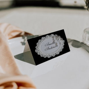 Cartes de placement de mariage en dentelle noir et