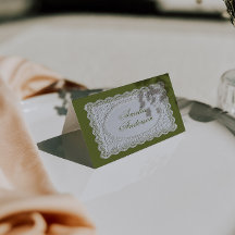 Cartes de placement de mariage en dentelle vert ol