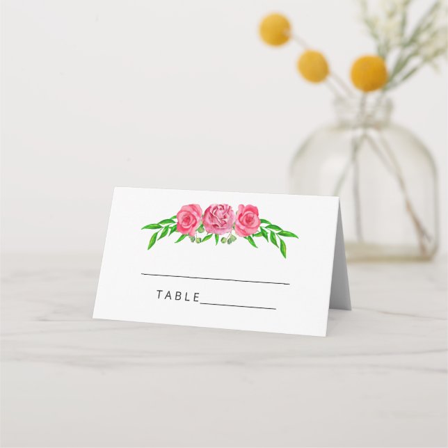 Cartes de placement de mariage floral rose (Devant)