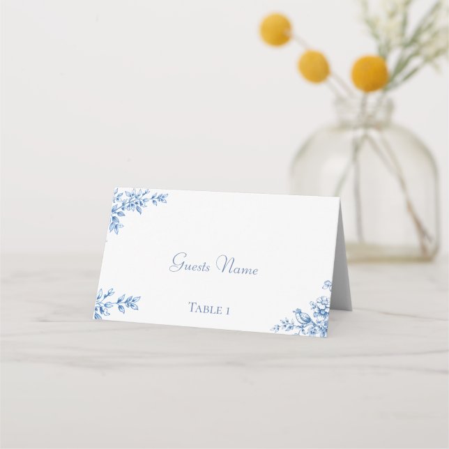 Cartes de placement de mariage florales bleues et  (Devant)